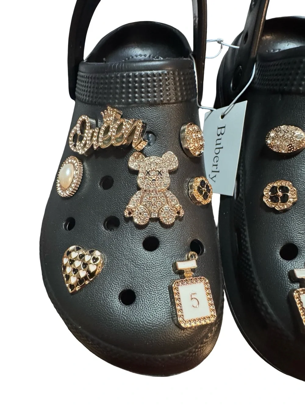 Burberry Black woman Sandal Clogs with Gold-Tone Jewel Charms
